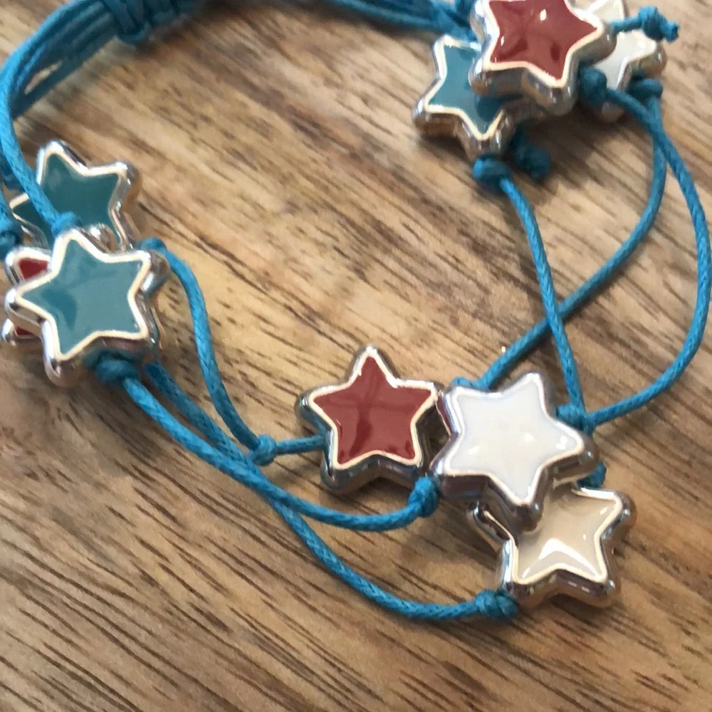 Old Navy Star Bracelet Red White Blue Stars One Size Adjustable